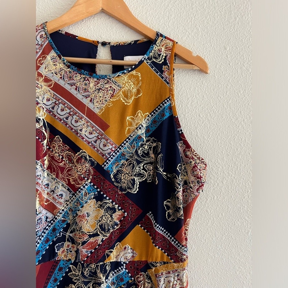Laundry by Shelli Segal Scarf Print Asymmetric Dress 12 Runs Small Boho Patch - Picture 2 of 8